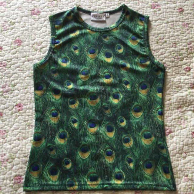 Preview of the first image of Y2K Vtg Sleeveless Peacock Green HENNES Top, 8,10,12.