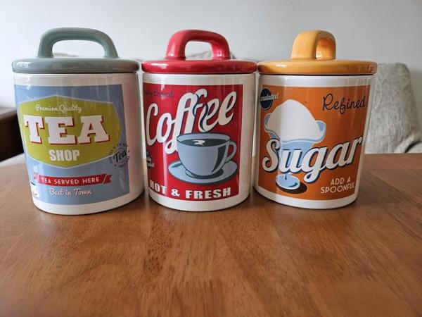 Image 2 of RETRO  TEA COFFEE & SUGAR STORAGE JARS