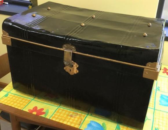 Image 3 of Antique Victorian large tin steamer, travel, cabin trunk