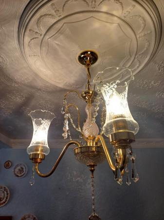 Image 2 of Vintage Brass & Crystal Chandelier Pendant Ceiling Light