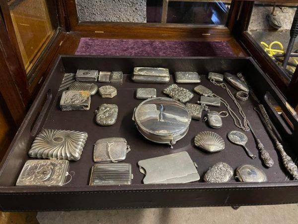 Image 3 of Large silver collection plus antique bijouterie cabinet
