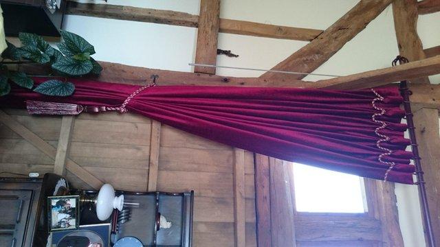 Preview of the first image of One Pair of Handmade deep Red Velvet Barn Curtains.