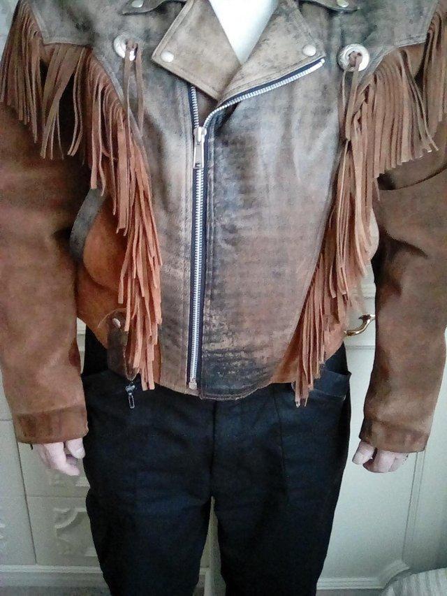 Preview of the first image of Man's Brown suede western jacket.