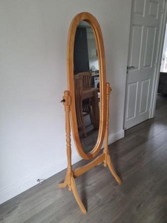 Image 2 of Free standing tilting light oak mirror