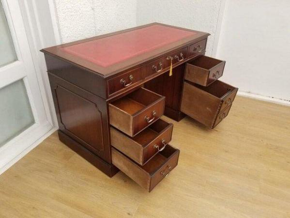 Image 4 of Beautiful ox blood leather and mahogany desk with cabinet.