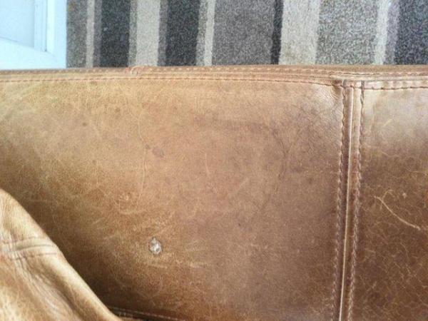 Image 3 of Distressed tan leather 2 seater sofa