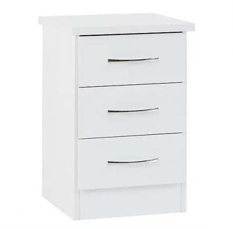 Image 1 of NEVADA 3 DRAWER BEDSIDE IN WHITE GLOSS