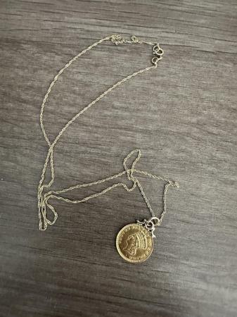 Image 1 of 22k gold one dollar coin and 14k rope necklace