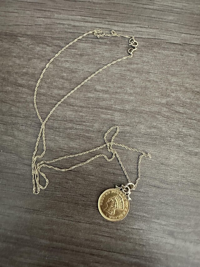 Preview of the first image of 22k gold one dollar coin and 14k rope necklace.