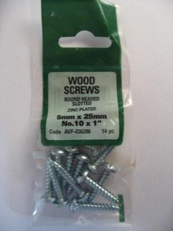 Image 1 of 12 Wood Screws Round Headed Slotted Zinc Plated No.10 x 1”