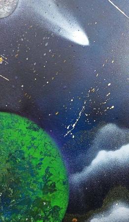 Image 3 of THE GREEN PLANET OUTER SPACE ENAMEL ART PAINTING