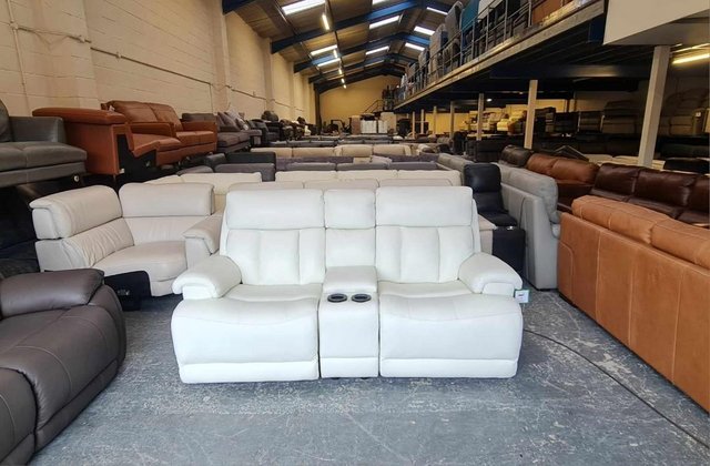 Preview of the first image of La-z-boy Empire white leather power Recliner Sofa.