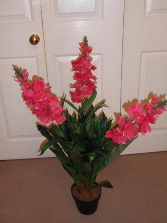 Image 3 of Large Artificial Plant with Dark Pink / Red flowers