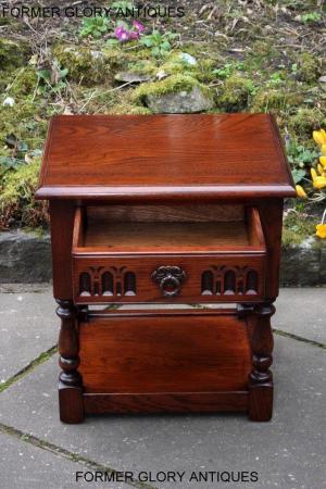 Image 88 of AN OLD CHARM TUDOR BROWN CARVED OAK BEDSIDE PHONE LAMP TABLE