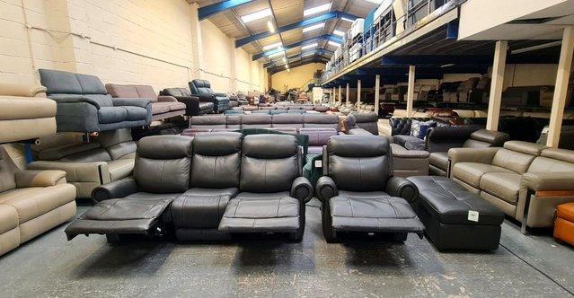 Image 5 of Benton dark grey electric 3 seater sofa, armchair and puffee