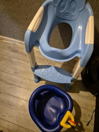 Image 1 of Toddler toilet seat with steps & bath seat