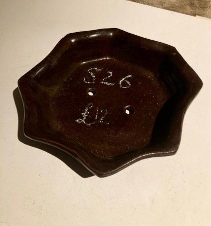 Image 2 of Octagonal, brown glazed Bonsai dish (S26)