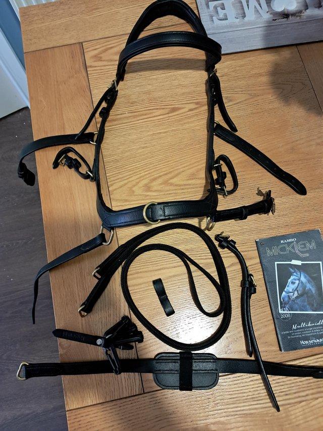 Preview of the first image of Micklem black leather bridle..