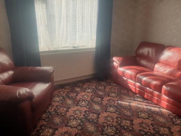 Image 2 of Red Leather Sofa and Armchair