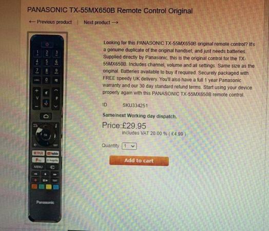 Image 1 of panasonic remote control