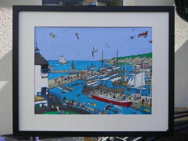 Image 2 of Whitehaven harbour west Cumbria tall ships naïve style art p
