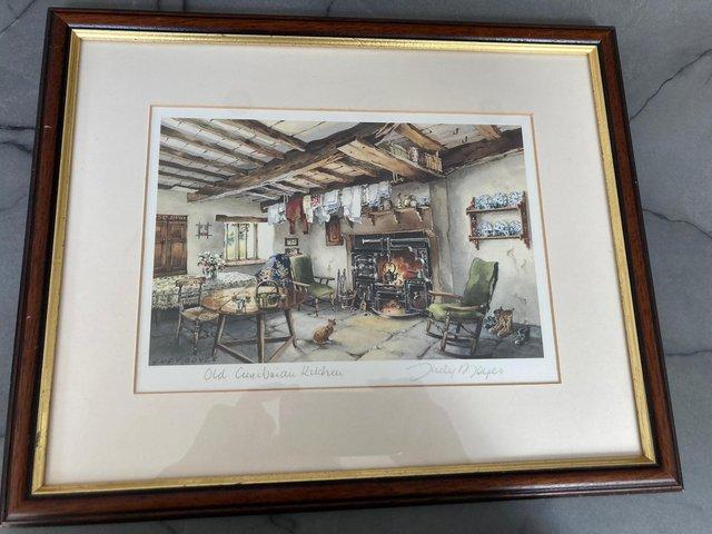 Preview of the first image of Framed Judy Boyes print - Old Cumbrian kitchen..