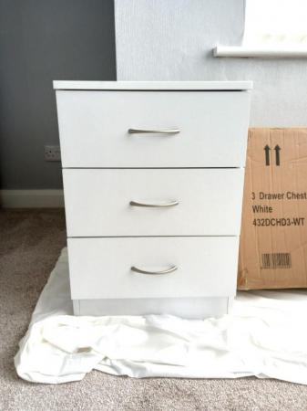 Image 3 of 2 x 3 Drawer Bedside Cabinets one still in box