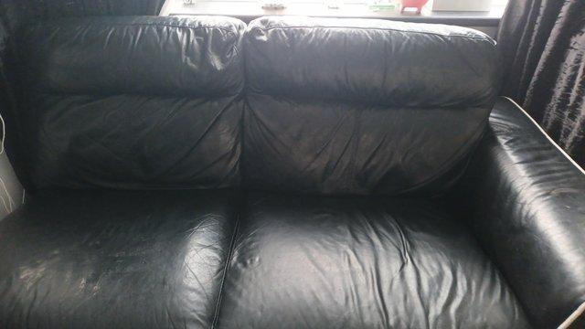 Image 3 of Dfs soft leather 3 + L shape black sofa