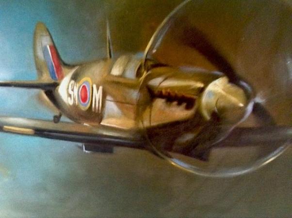 Image 1 of Spitfire on canvass framed