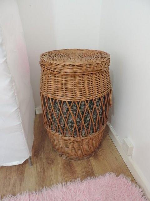 Preview of the first image of Vintage Country Style Laundry Basket + Fabric Lining..