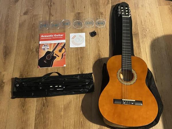 Image 2 of 6 String Classical Guitar With Clip On Tuner, Book and stand