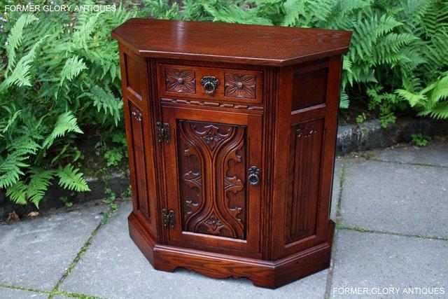 Image 20 of OLD CHARM TUDOR OAK CANTED HALL TABLE CABINET CUPBOARD STAND
