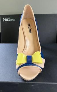 Preview of the first image of pollini Italian peep toe court shoe Royal/Green blue size 5.