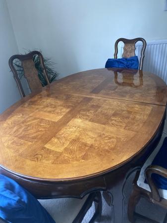 Image 1 of Walnut dining room suite with 6 handcrafted chairs