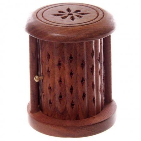 Image 3 of Carved Sheesham Wood Incense Holder with Sliding Door