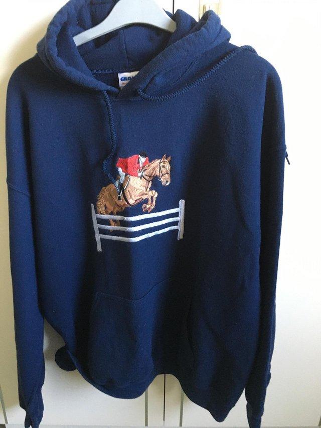 Preview of the first image of Equine  Navy Hooded Sweatshirt.