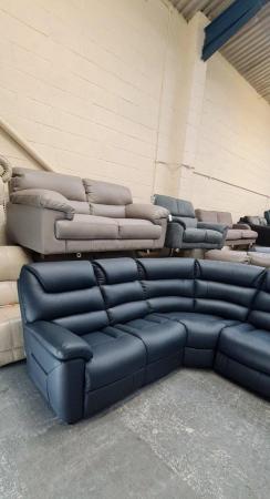 Image 9 of New La-z-Boy Staten blue leather corner sofa
