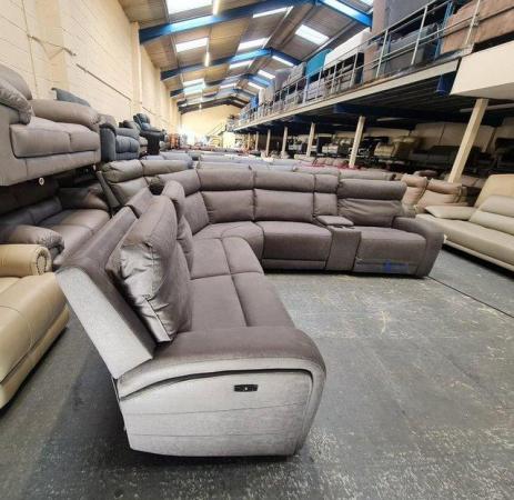 Image 5 of Paisley grey fabric electric recliner large corner sofa
