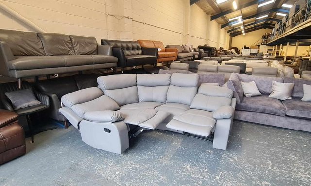 Image 9 of Ex-display grey bonded leather manual recliner corner sofa