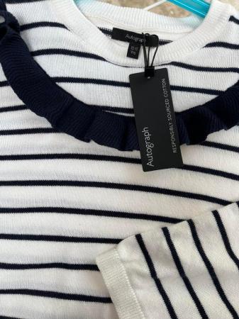 Image 1 of Girls navy blue and white stripe jumper