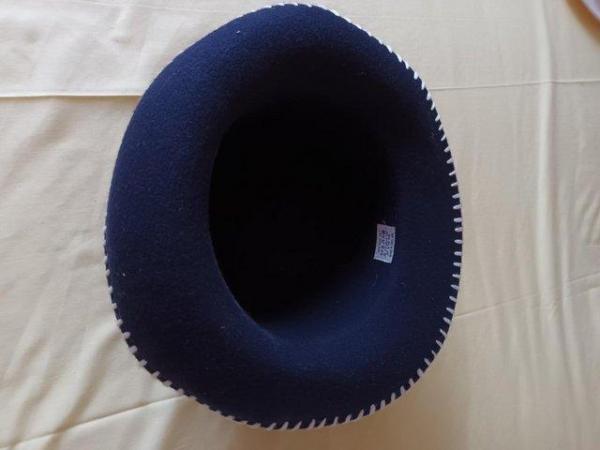 Image 1 of Navy Felt Woolen Hat with White Trim Stitching