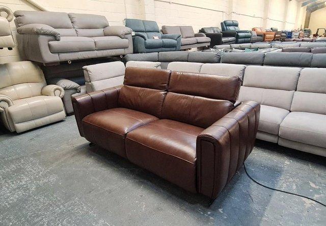 Image 9 of Vita brown leather electric recliner 3 seater sofa