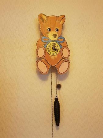 Image 3 of Vintage teddy bear clock weight driven moving eyes