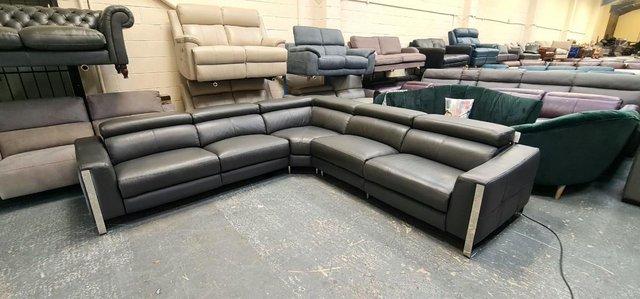 Preview of the first image of Torres dark grey leather electric recliner corner sofa.