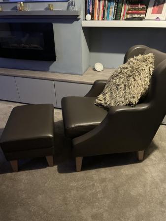 Image 2 of Faux leather lounge chair & footstool