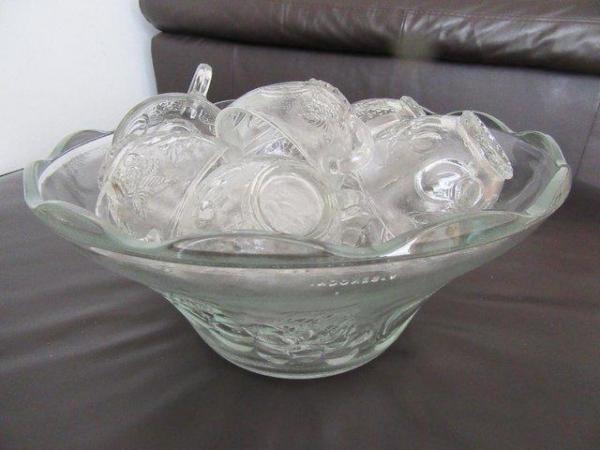 Image 3 of Classic Indonesian Glass Punch Bowl with 12 Cups
