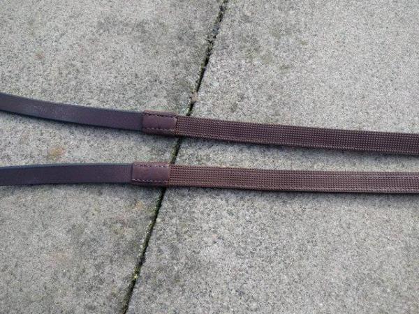 Image 2 of NEW BROWN LEATHER HALF RUBBER DRESSAGE/SHOW REINS 5/8"