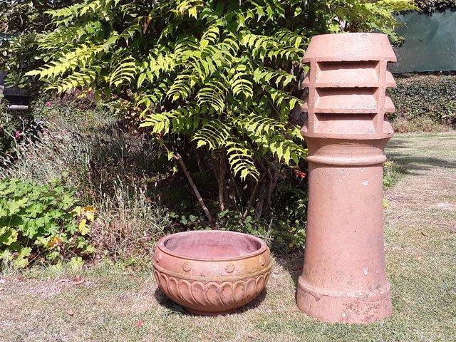 Preview of the first image of LARGE VINTAGE LOUVRED CHIMNEY POT & ROUND PLANTER.