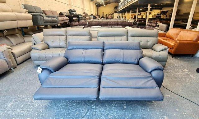 Image 5 of La-z-boy Winchester blue leather electric 3 seater sofa