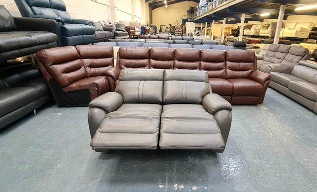 Image 7 of La-z-boy Winchester grey leather manual 2 seater sofa